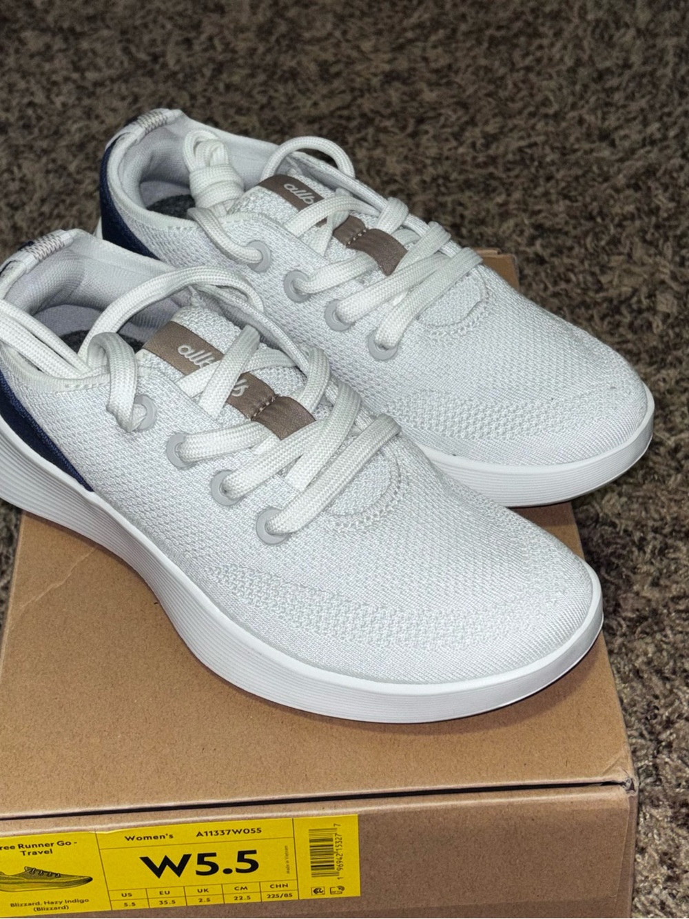 Allbirds Tree Runner Go Travel Blizzard Hazy Indigo Women's Sneakers Shoes 5.5